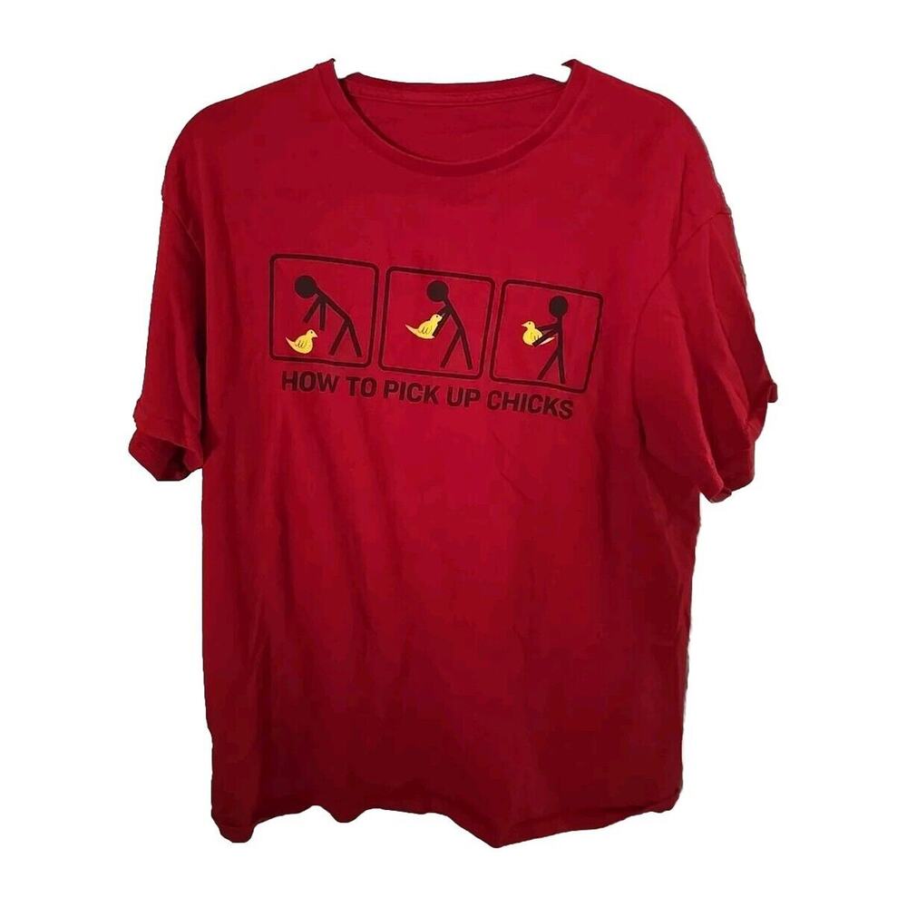 Men's Red How to‎ Pick Up Chicks Graphic Crew Neck Short Sleeve T-Shirt Size LG